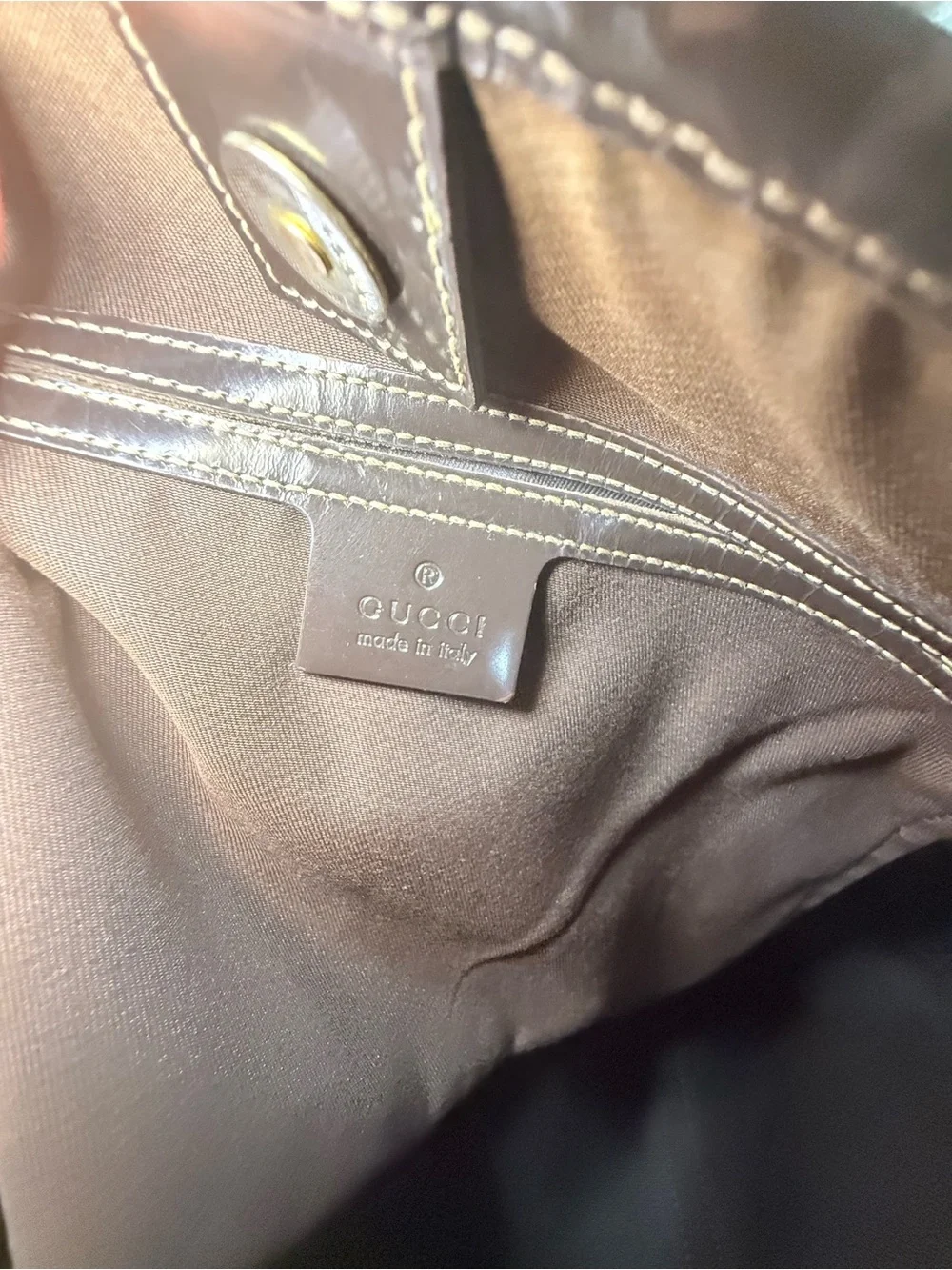 Gucci Beige GG Canvas Tote with Dark Brown Trim